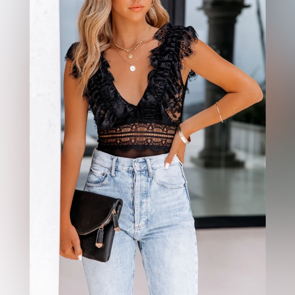 Vici Collection Black Lace Sheer Bodysuit